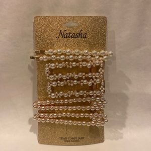 NATASHA 6P 3pair Faux Pearl on Gold Tone Hair Clips NWT